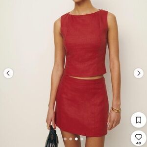 Reformation Grace Linen Two Piece Red - Size 12